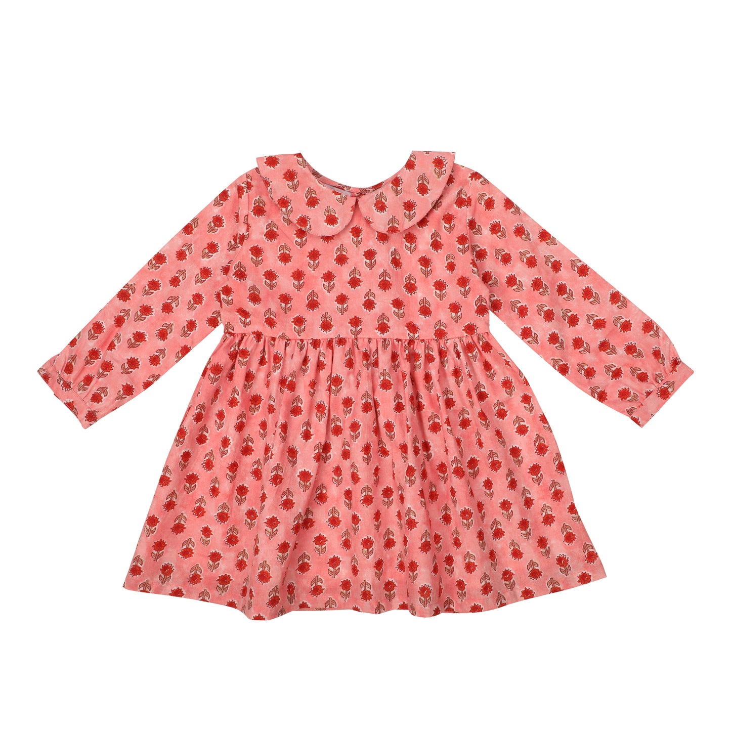 Cotton Frock for Girls | Peter Pan Collar - Floral Print | Pink