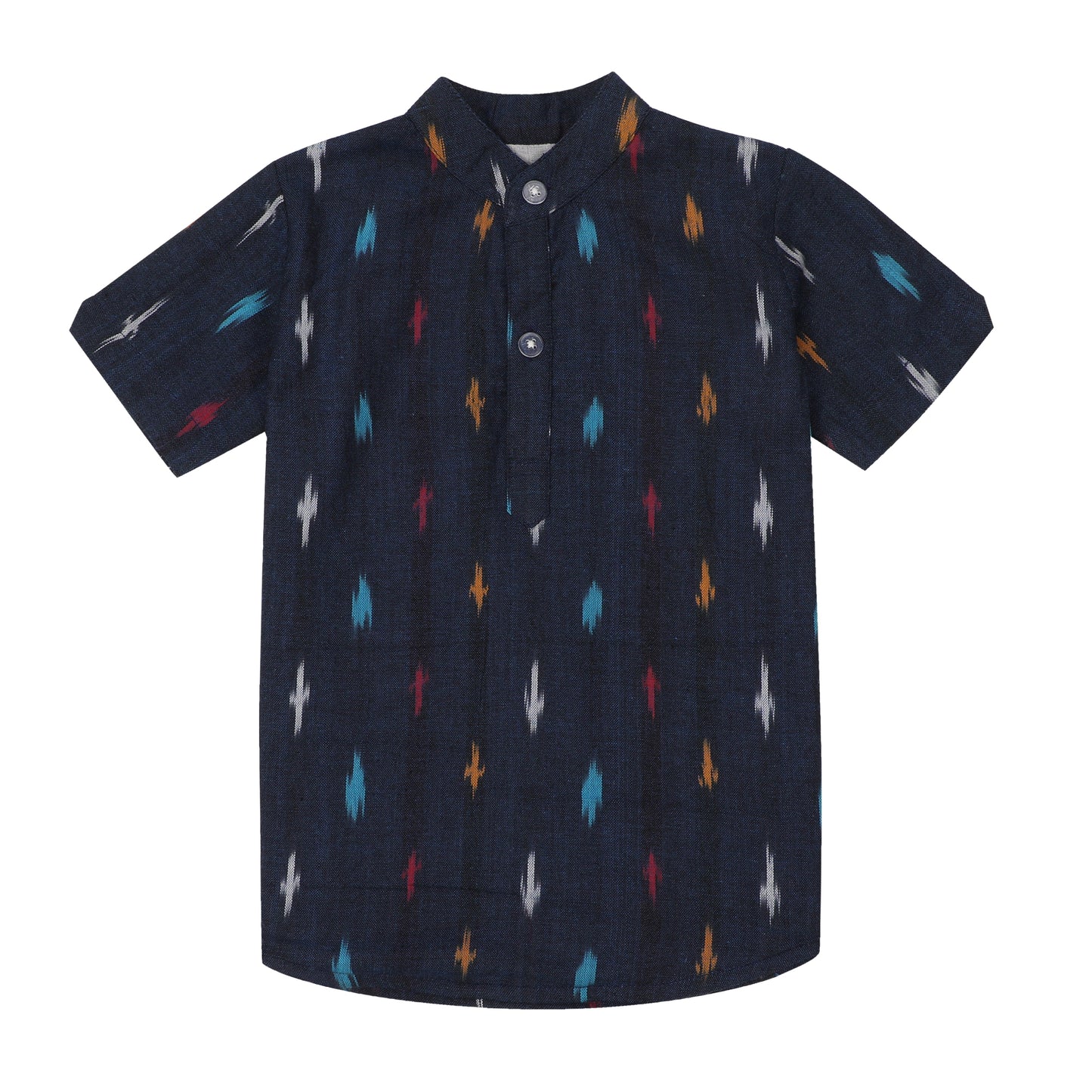 Cotton t-shirt for Boys | Chinese Collar - Ikat Weave | Blue