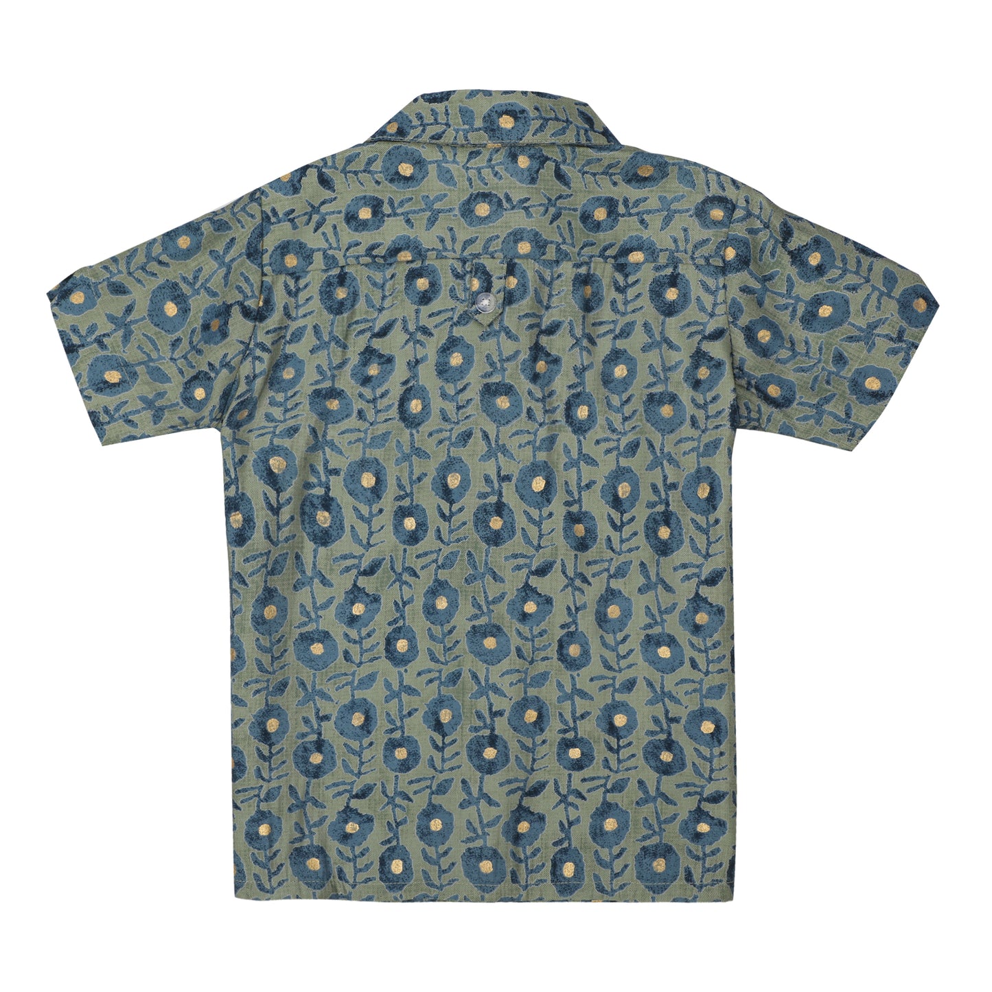 Cotton Shirt for Boys | Standard Collar - Blue & Golden Print | Green