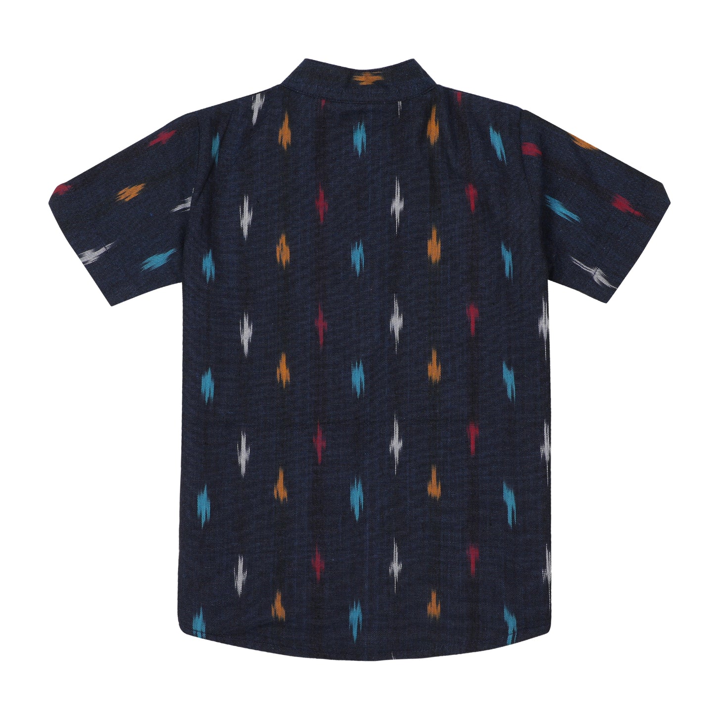 Cotton t-shirt for Boys | Chinese Collar - Ikat Weave | Blue