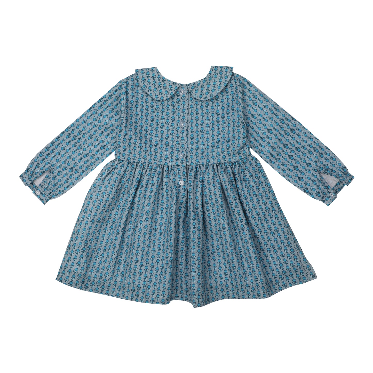 Cotton Frock for Girls | Peter Pan Collar - Floral Print | Blue