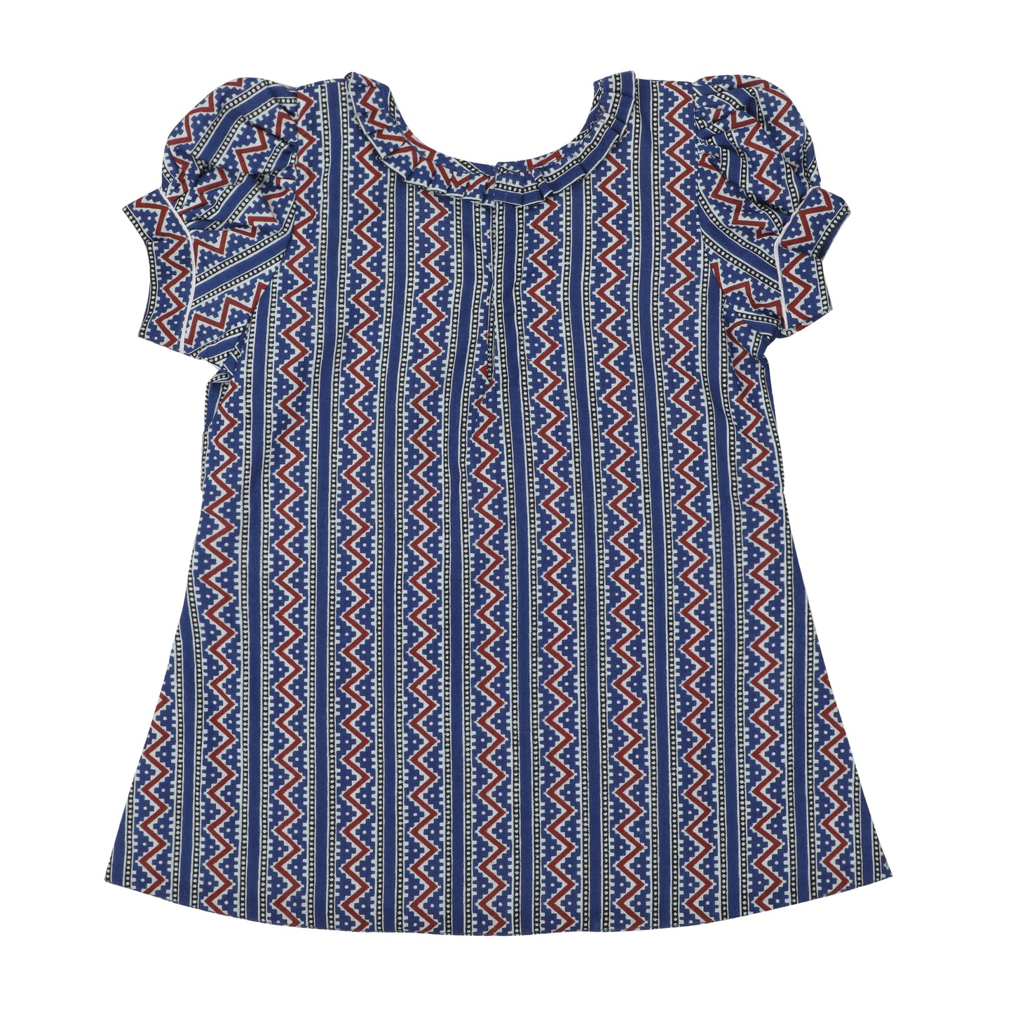 Cotton Frock for Girls | Half Sleeves - Geometric Print | Blue