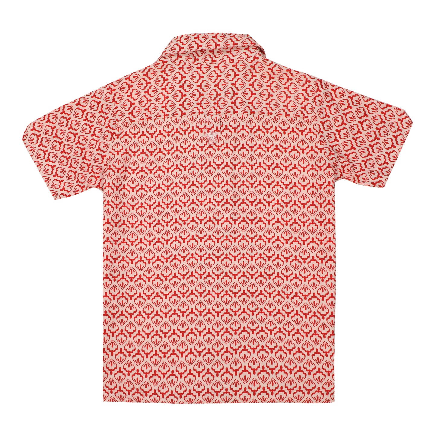 Cotton Shirt for Boys | Standard Collar - Small Print | Red & White