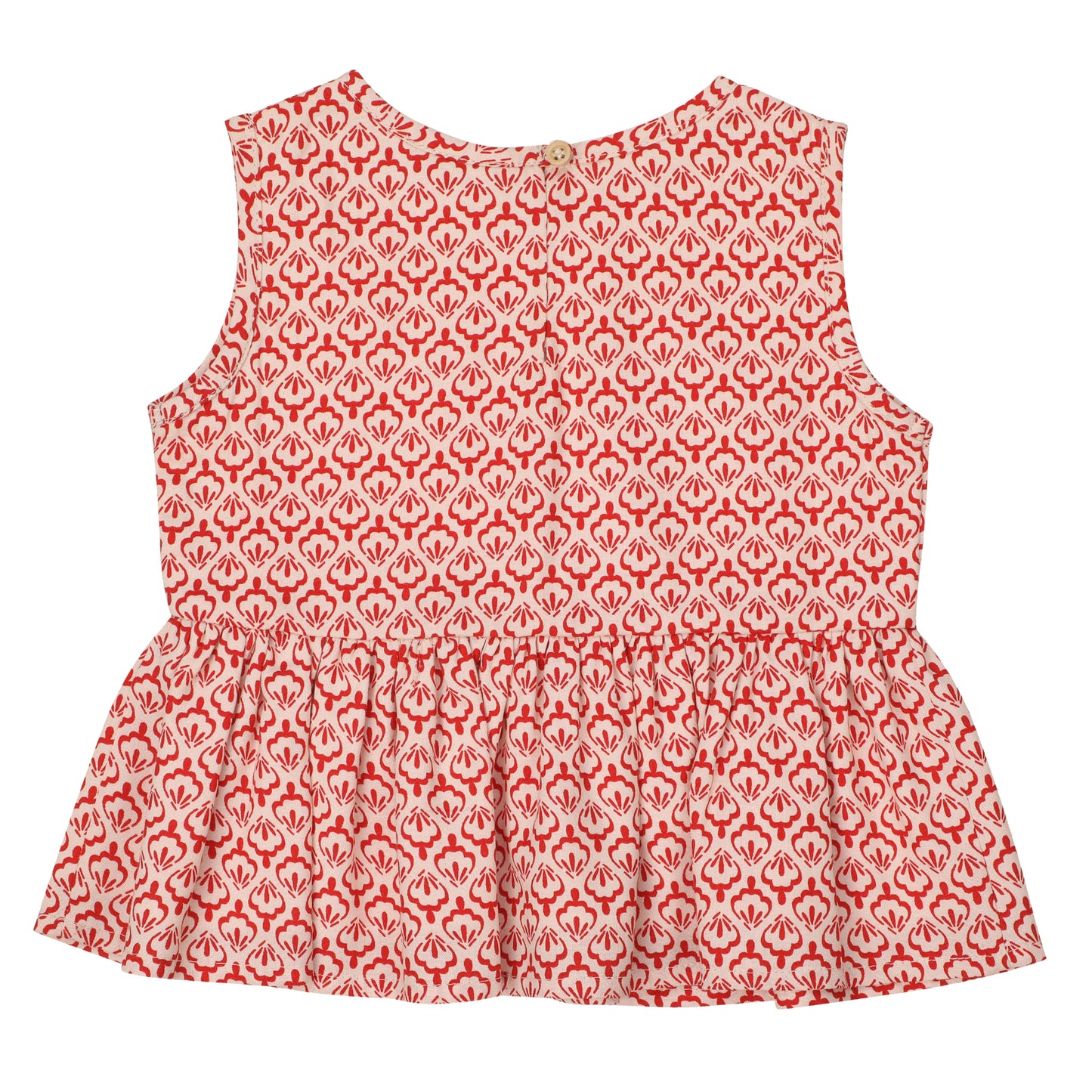 Cotton Frock for Girls | Sleeveless - Small Print | Red & White