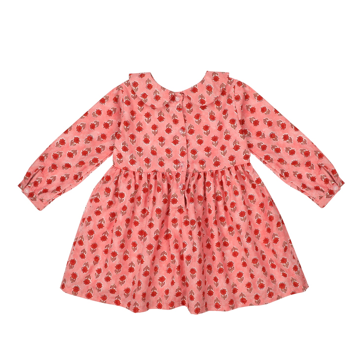 Cotton Frock for Girls | Peter Pan Collar - Floral Print | Pink