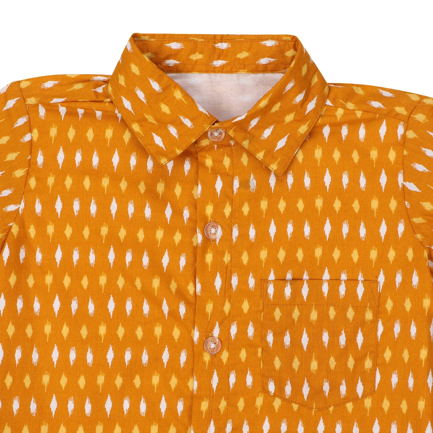 Cotton Shirt for Boys | Standard Collar - Geometric Print | Mustard