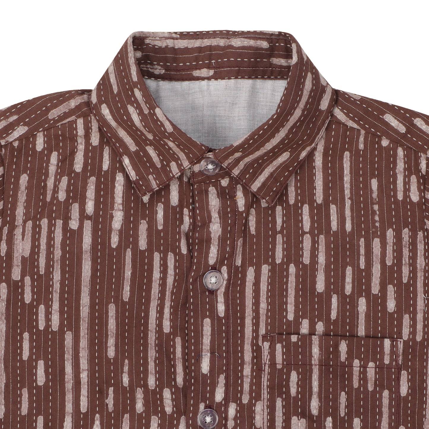 Cotton Shirt for Boys | Standard Collar - Thread Work | Brown