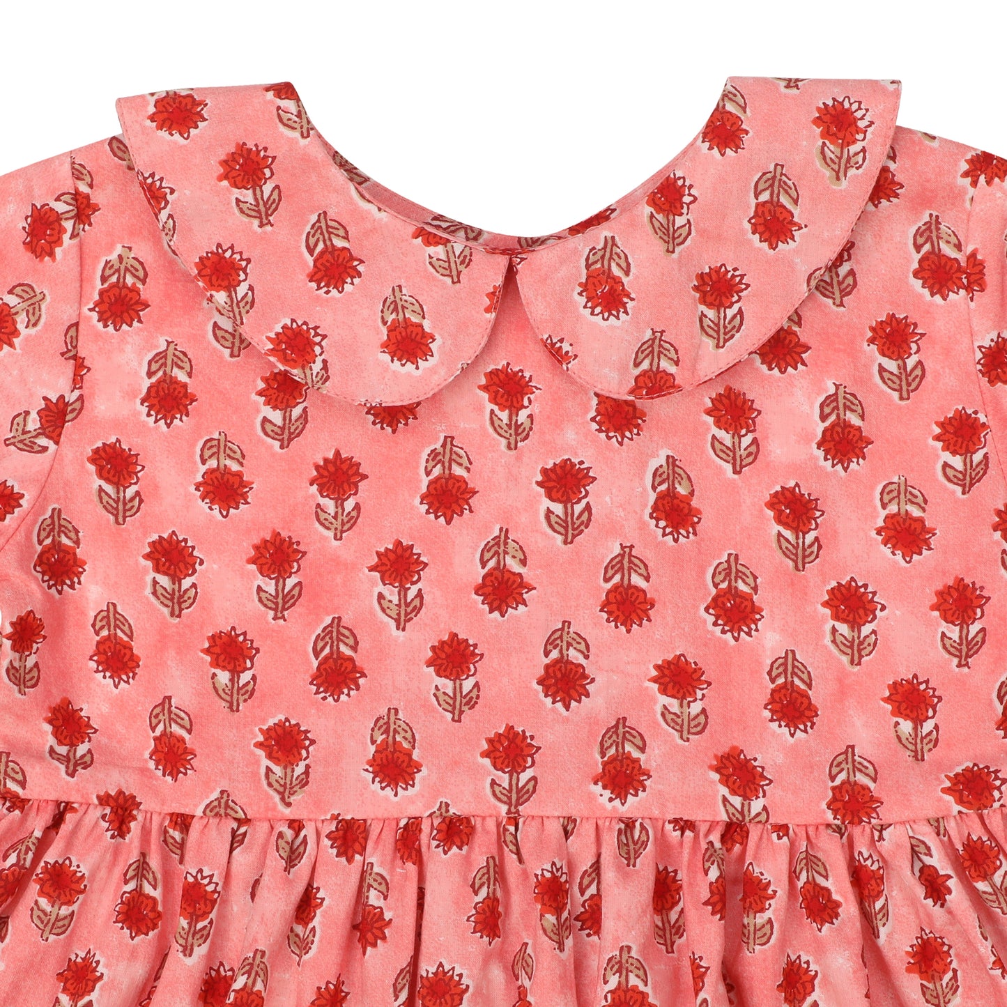 Cotton Frock for Girls | Peter Pan Collar - Floral Print | Pink