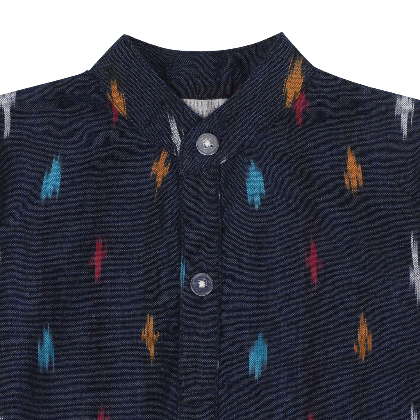 Cotton t-shirt for Boys | Chinese Collar - Ikat Weave | Blue