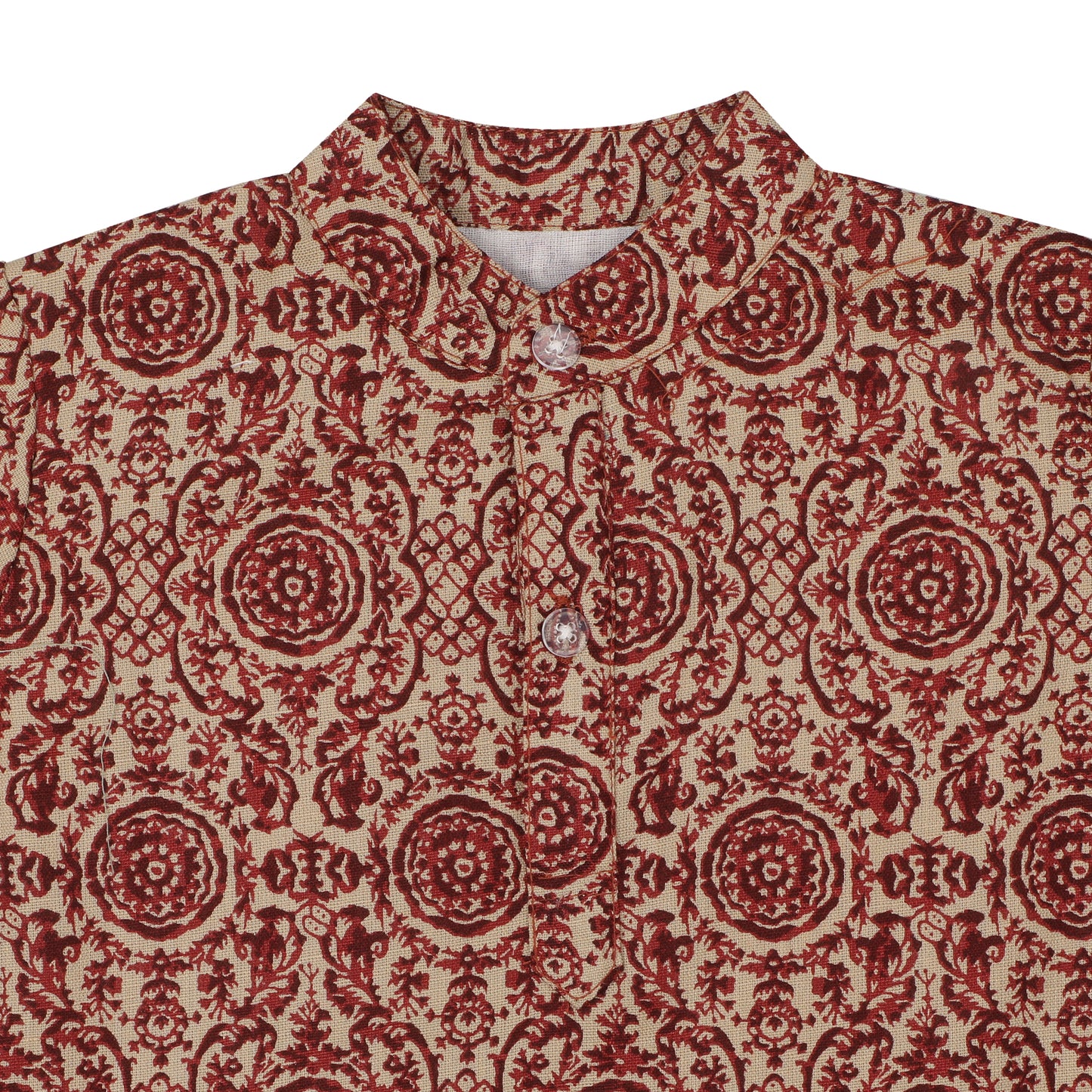 Cotton t-shirt for Boys | Chinese Collar - Classic Print | Maroon