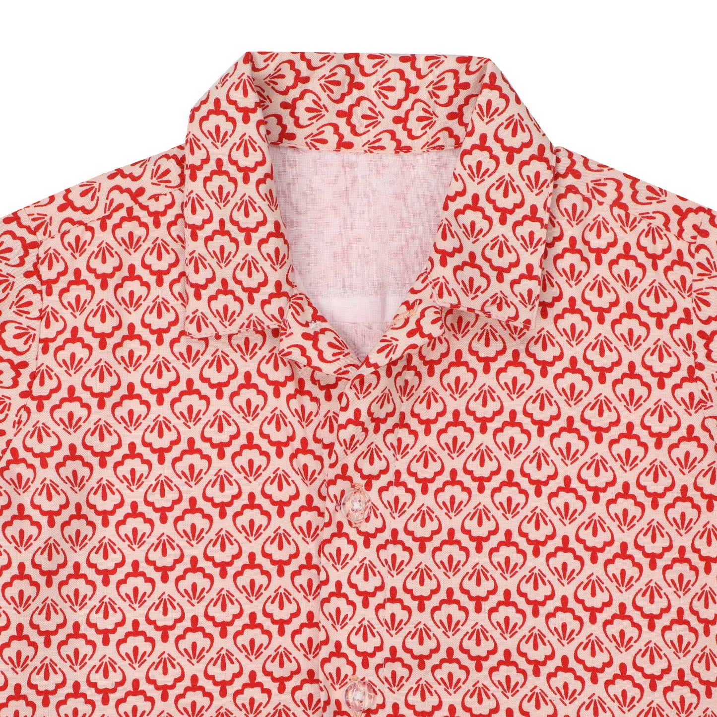 Cotton Shirt for Boys | Standard Collar - Small Print | Red & White