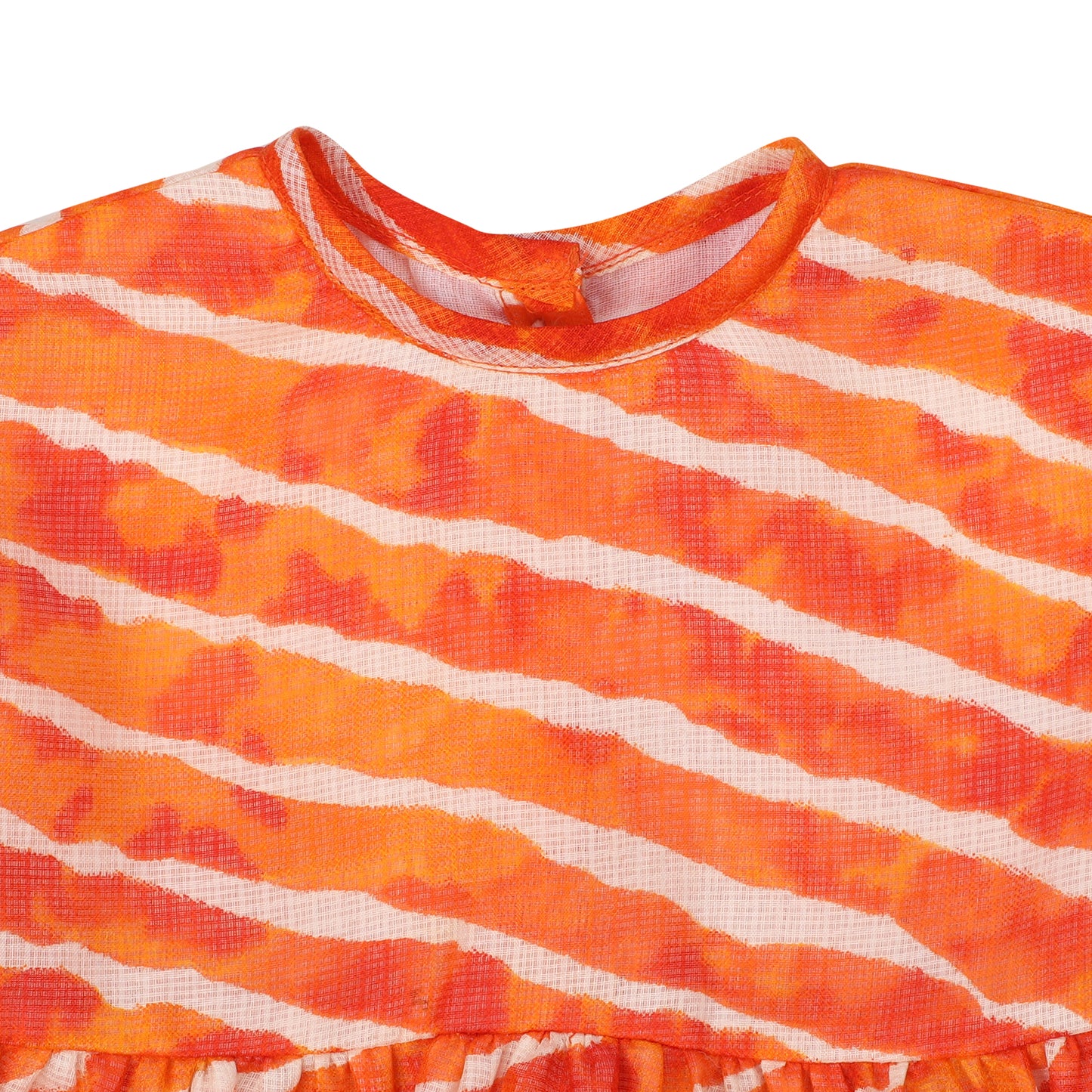 Cotton Frock for Girls | Butterfly Sleeves - Lehariya Print | Orange