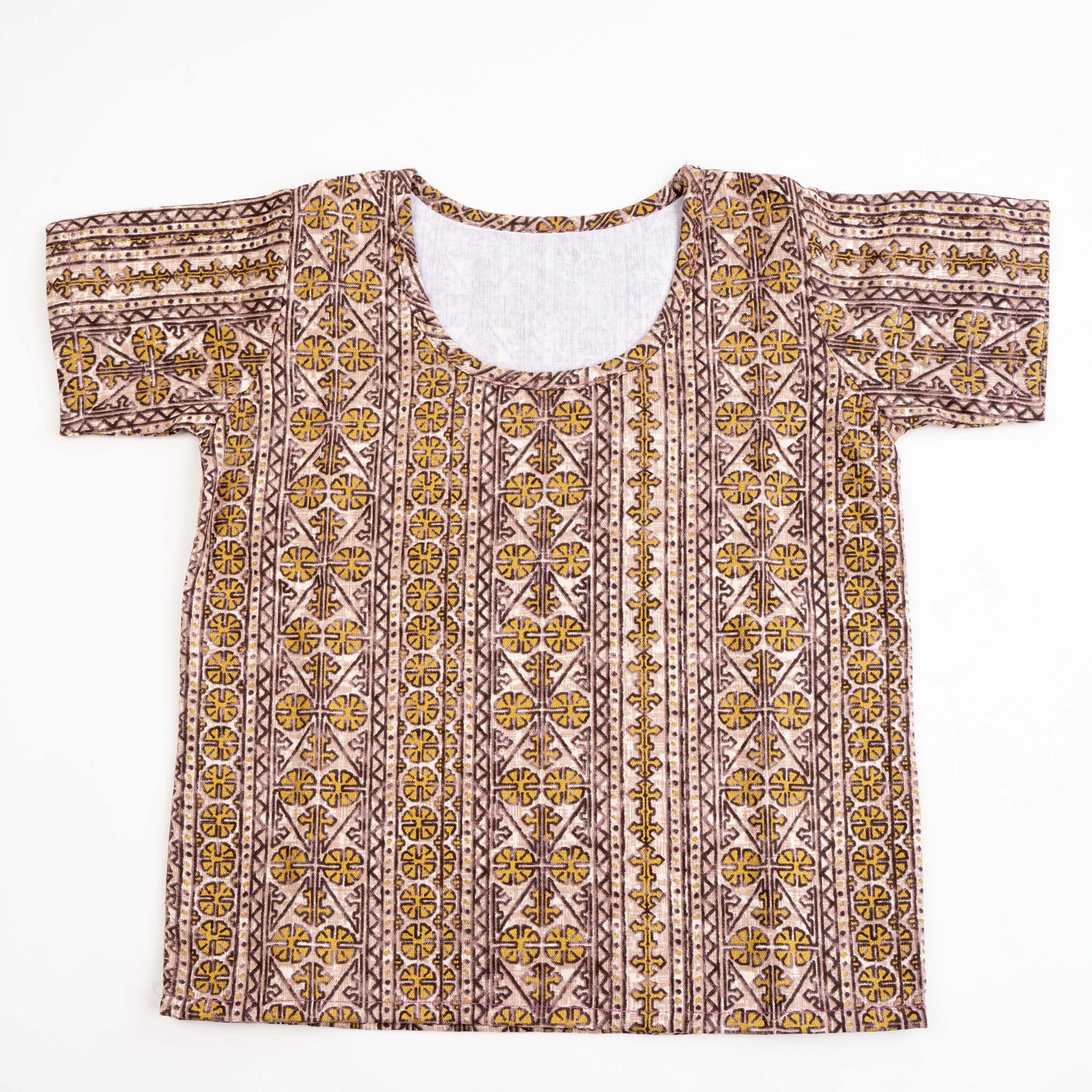 Vest for Infants | Half Sleeve - Round-neck | Green & Golden Geometric Print