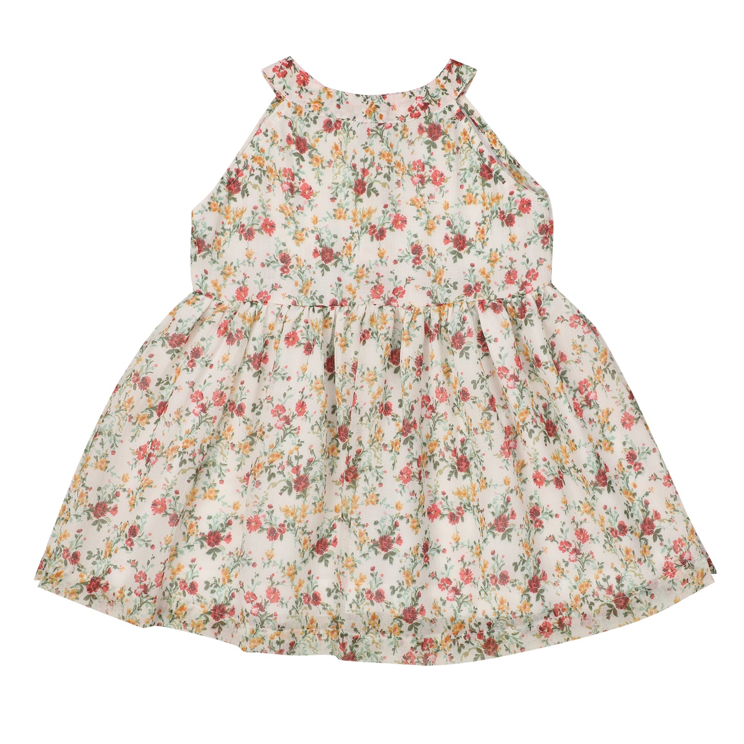 Georgette Frock for Girls | Sleeveless - Floral Print | Cream & Pink