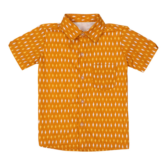 Cotton Shirt for Boys | Standard Collar - Geometric Print | Mustard