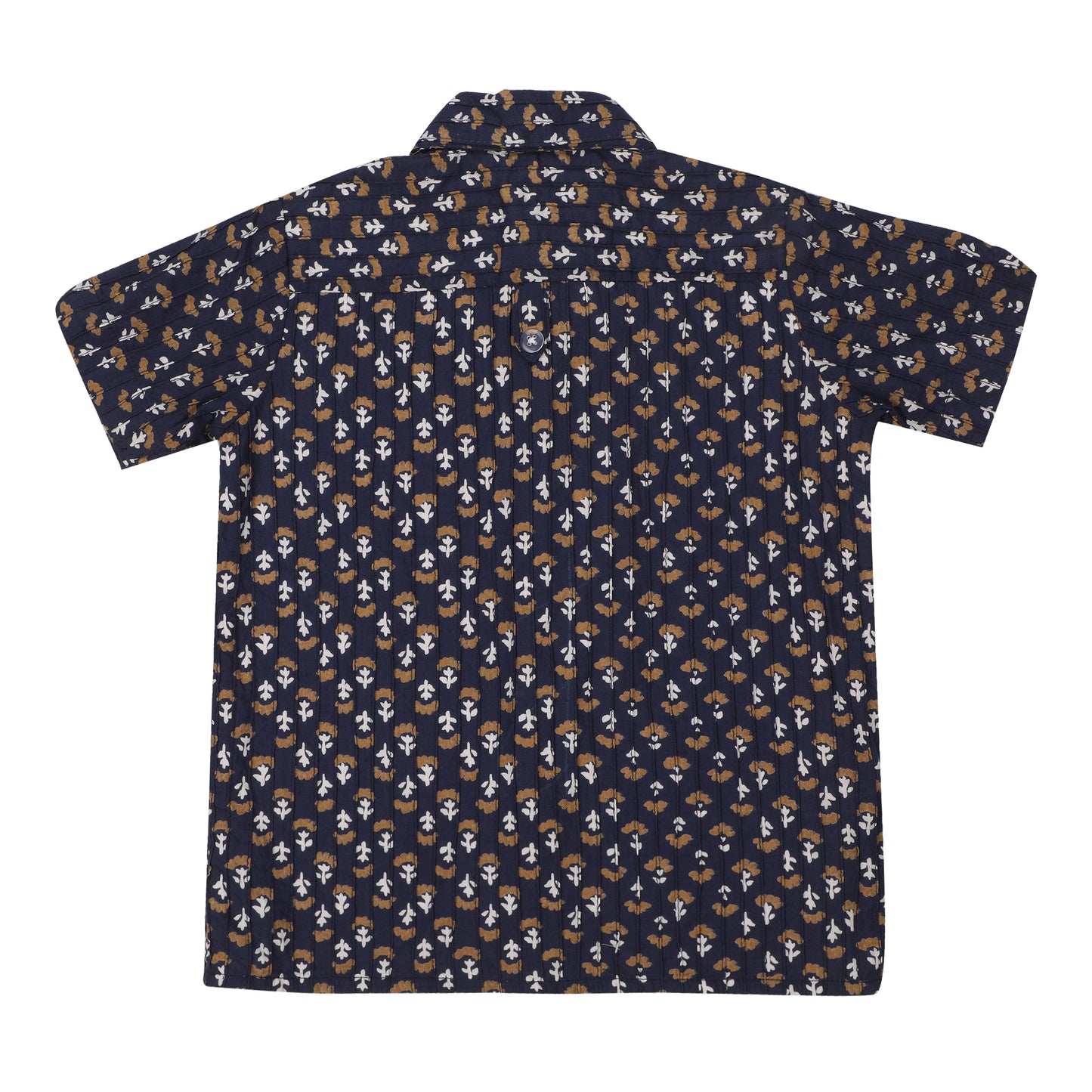 Cotton Shirt for Boys | Standard Collar - Golden Print | Navy Blue