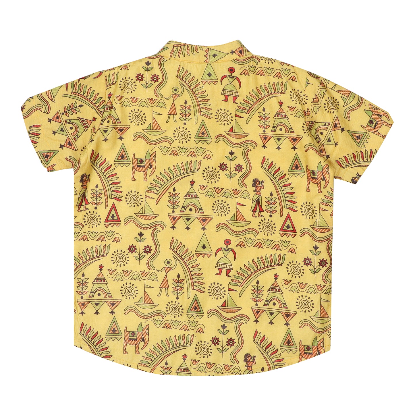 Cotton t-shirt for Boys | Chinese Collar - Madhubani Print | Yellow
