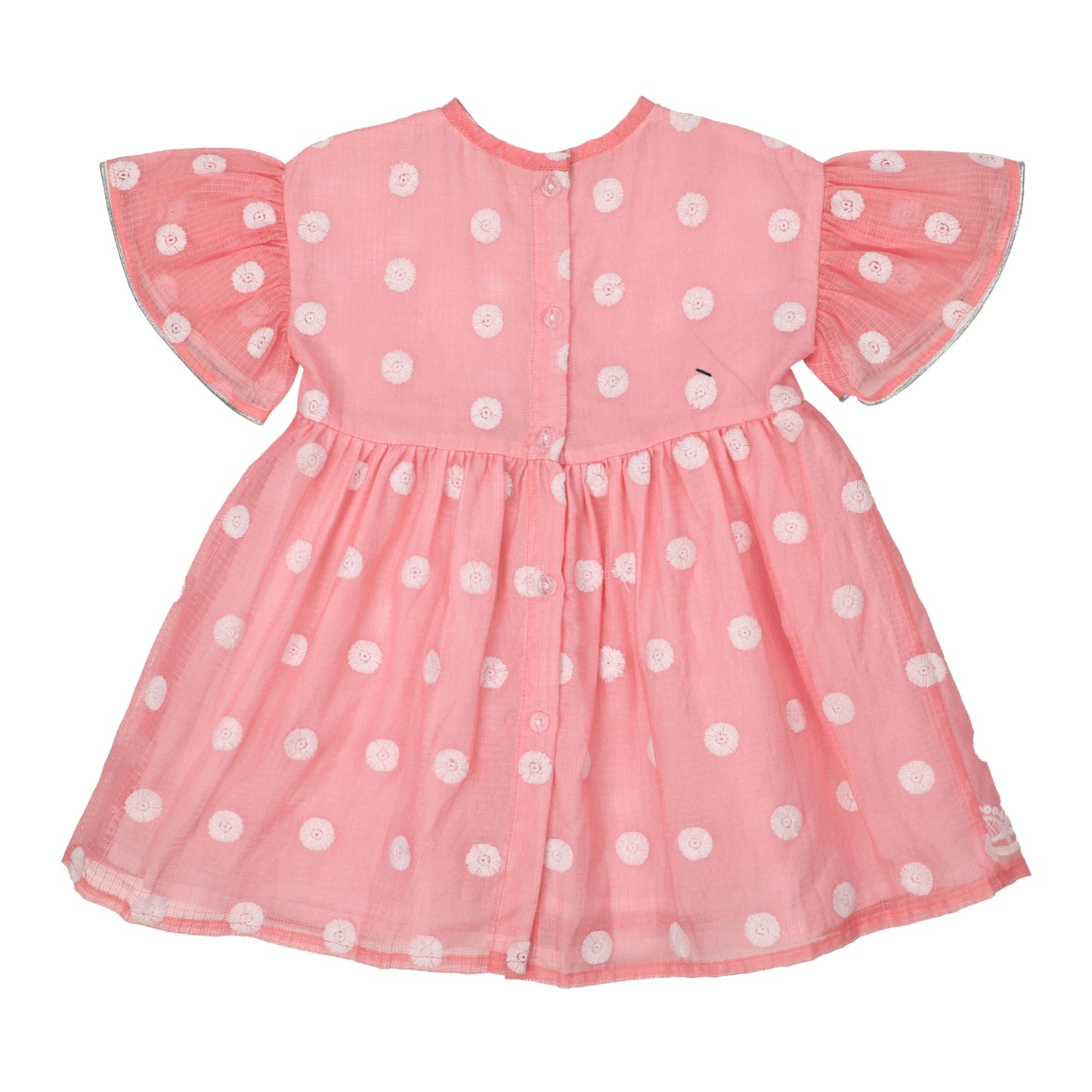 Kota Cotton Frock for Girls | Butterfly Sleeves - White Embroidery | Pink