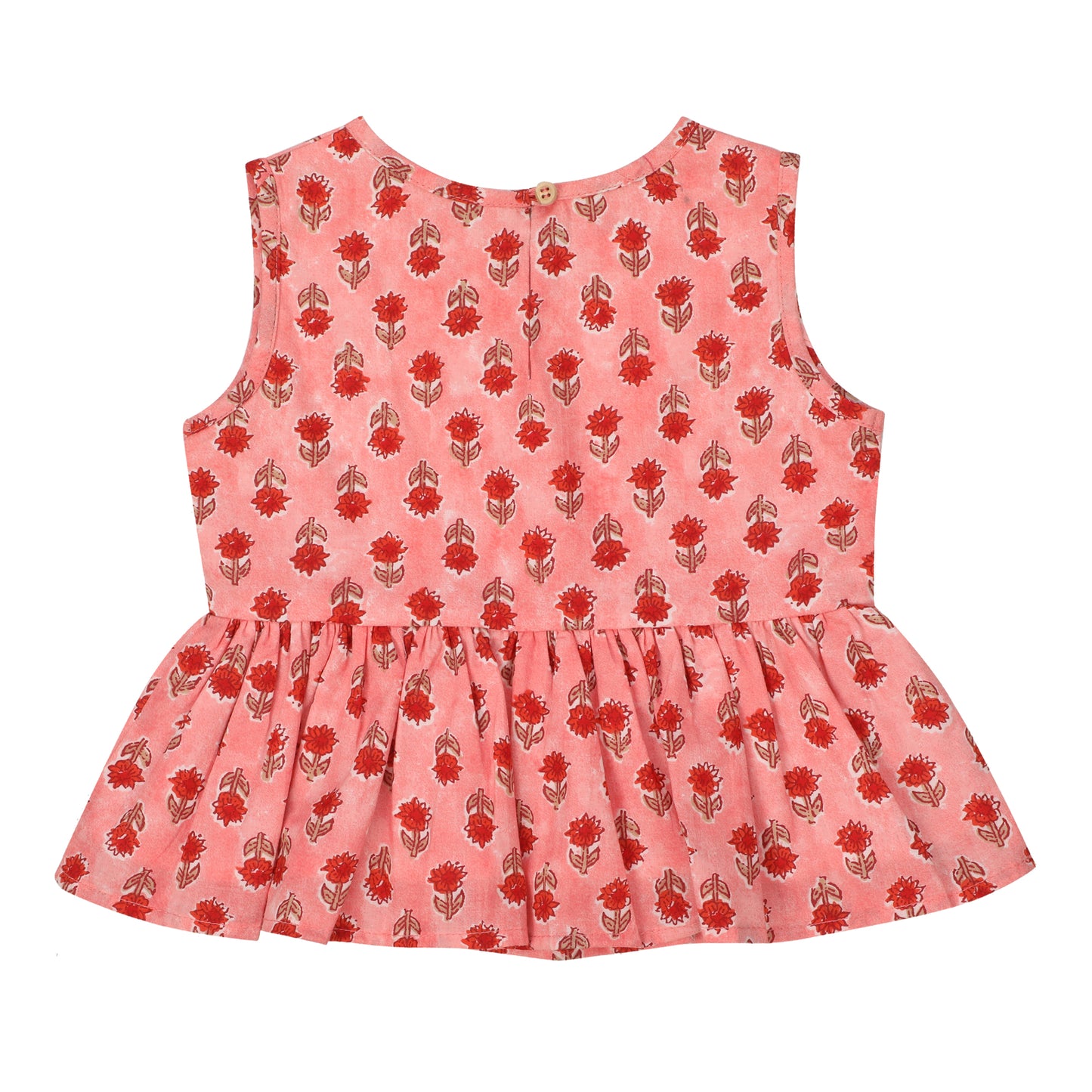 Cotton Frock for Girls | Sleeveless - Floral Print | Peach