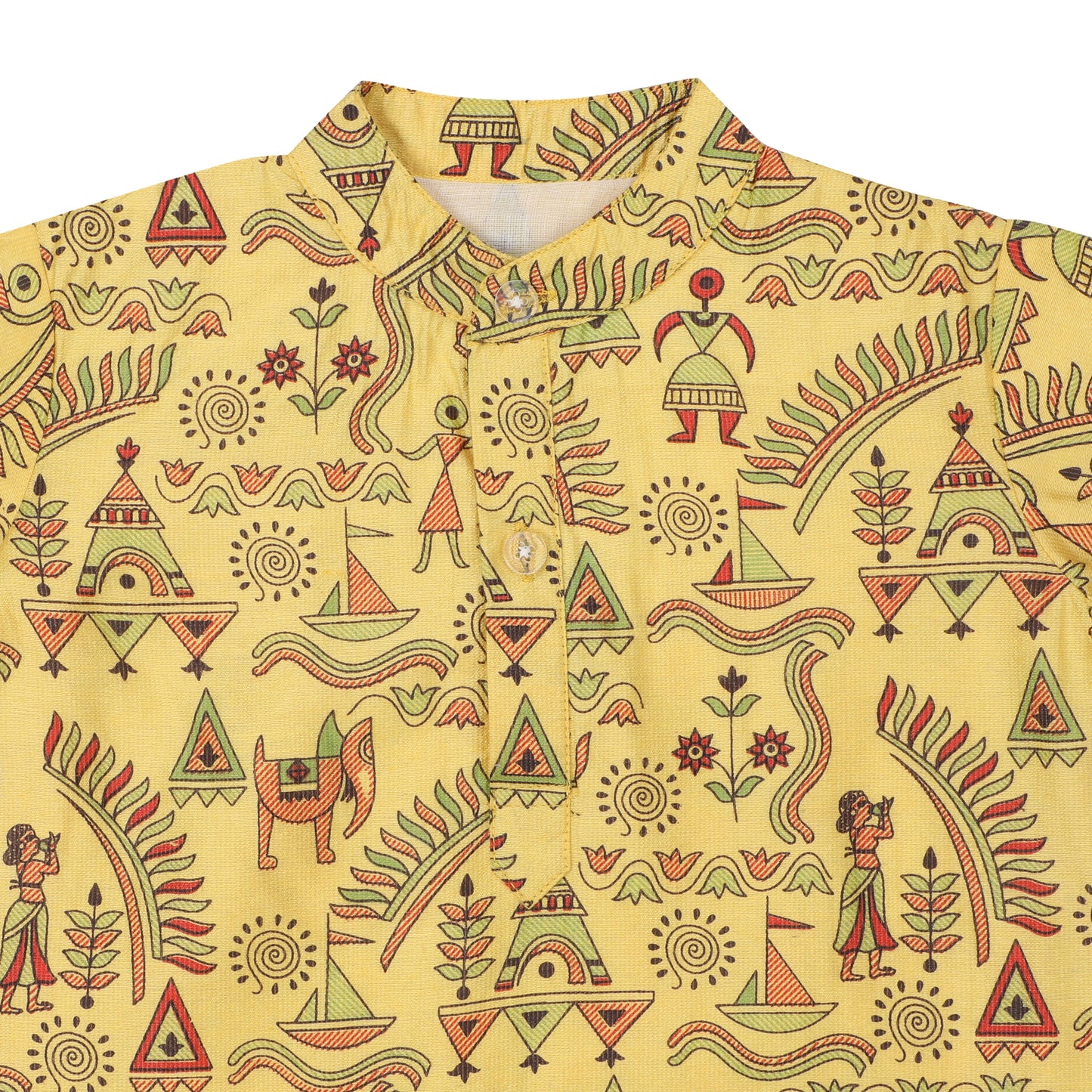 Cotton t-shirt for Boys | Chinese Collar - Madhubani Print | Yellow