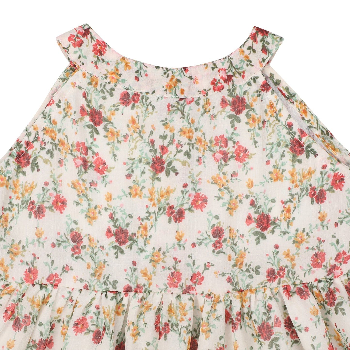 Georgette Frock for Girls | Sleeveless - Floral Print | Cream & Pink
