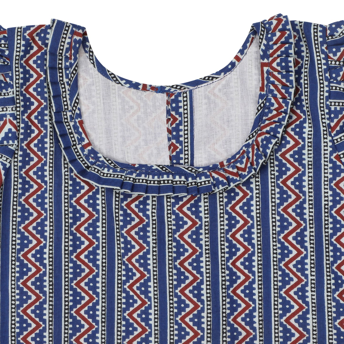 Cotton Frock for Girls | Half Sleeves - Geometric Print | Blue