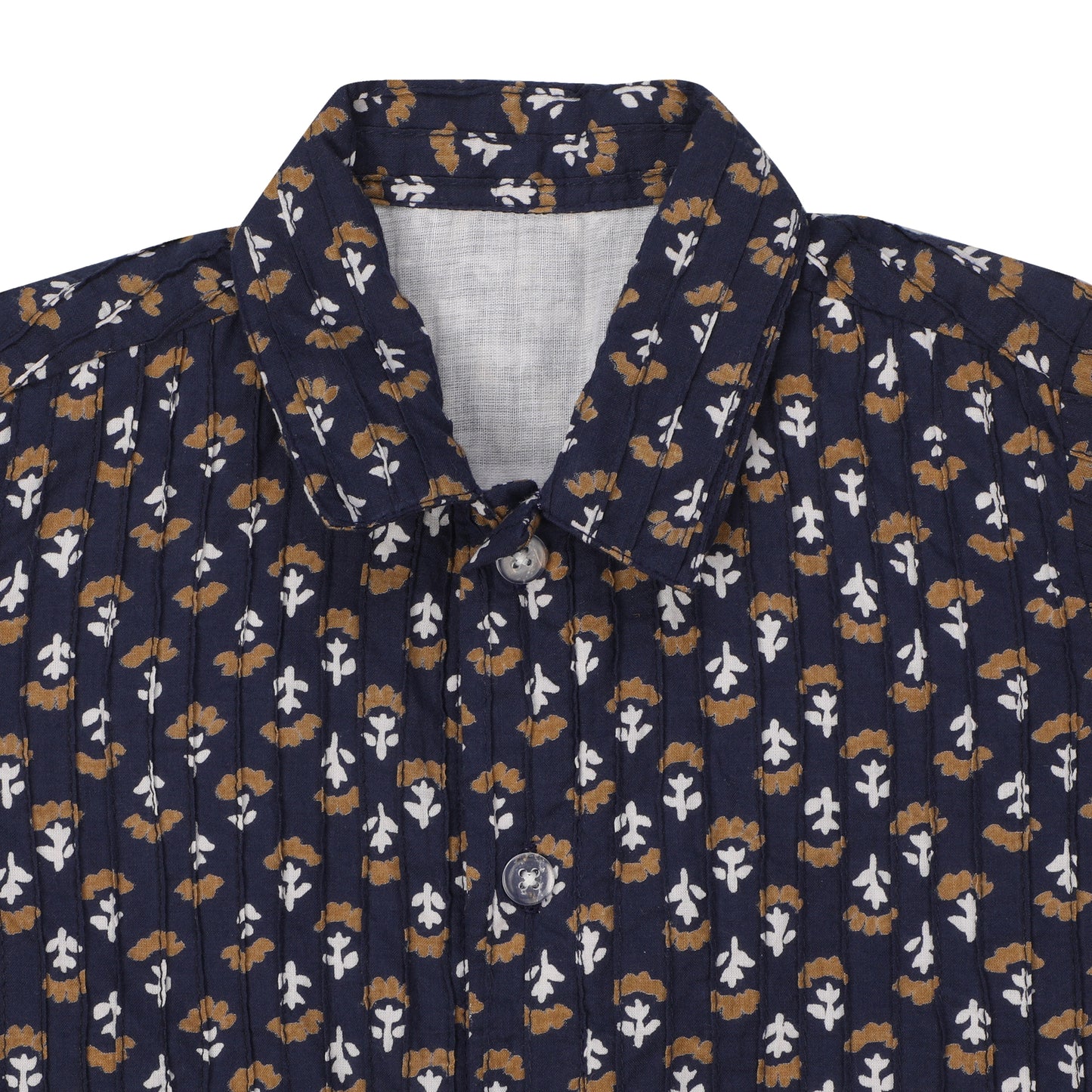 Cotton Shirt for Boys | Standard Collar - Golden Print | Navy Blue