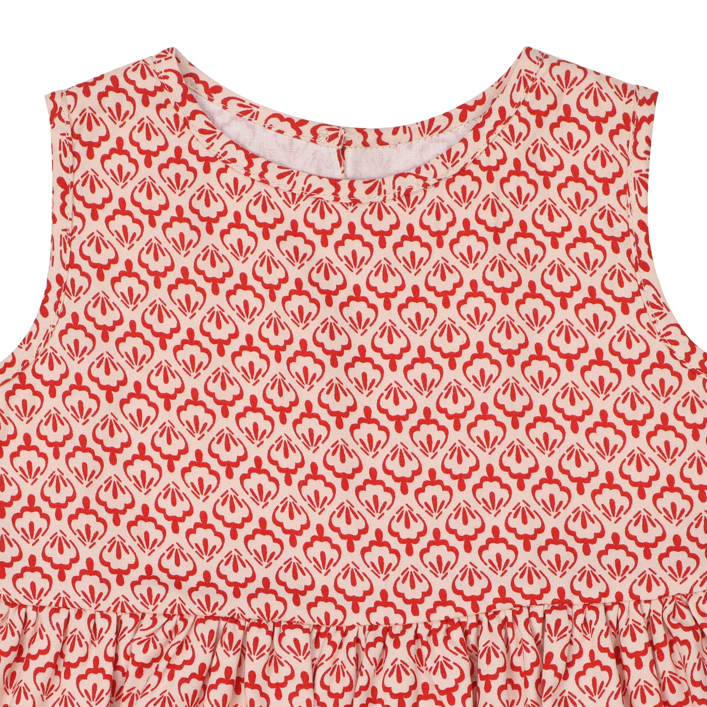 Cotton Frock for Girls | Sleeveless - Small Print | Red & White