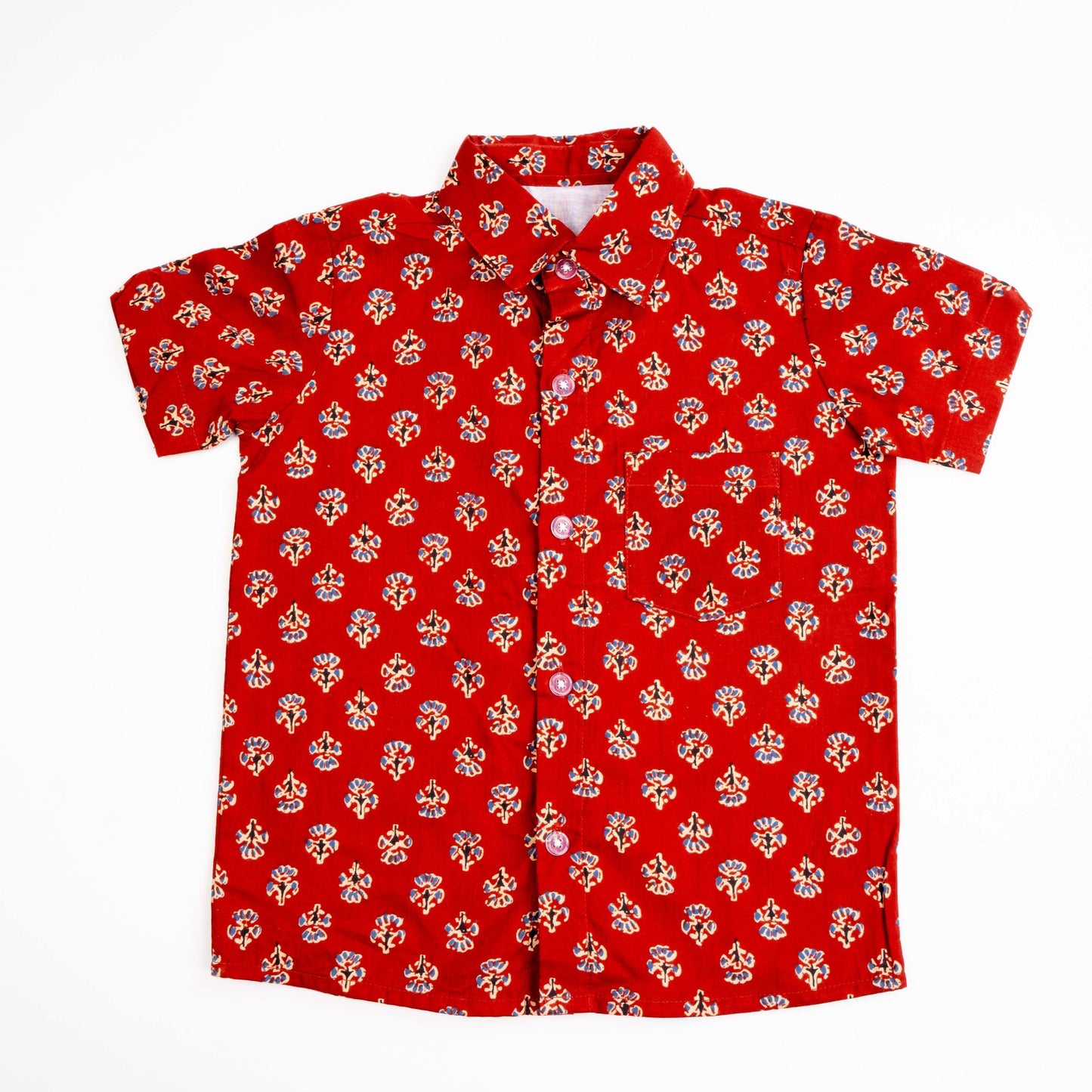 Cotton Shirt for Boys | Standard Collar - Floral Print | Rusty Red