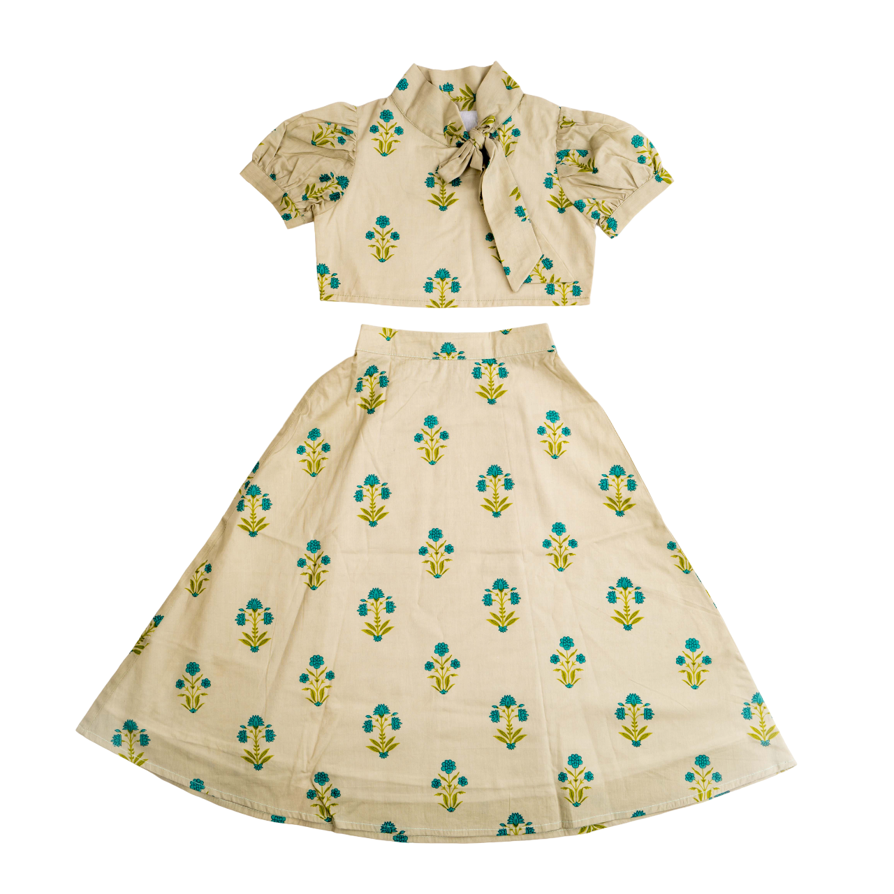 Cotton Maxi Dress for Girls | Half Sleeve - Floral Print | Pastel Green