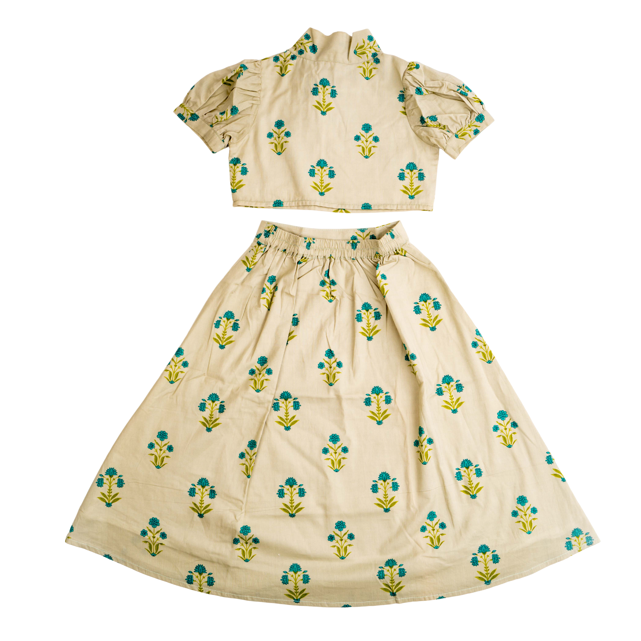 Cotton Maxi Dress for Girls | Half Sleeve - Floral Print | Pastel Green